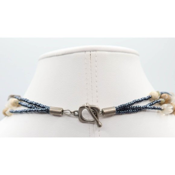 Earth Tone Acrylic & Natural Stone Seed Bead Multi Strand Toggle Necklace 18.5" - Picture 7 of 7